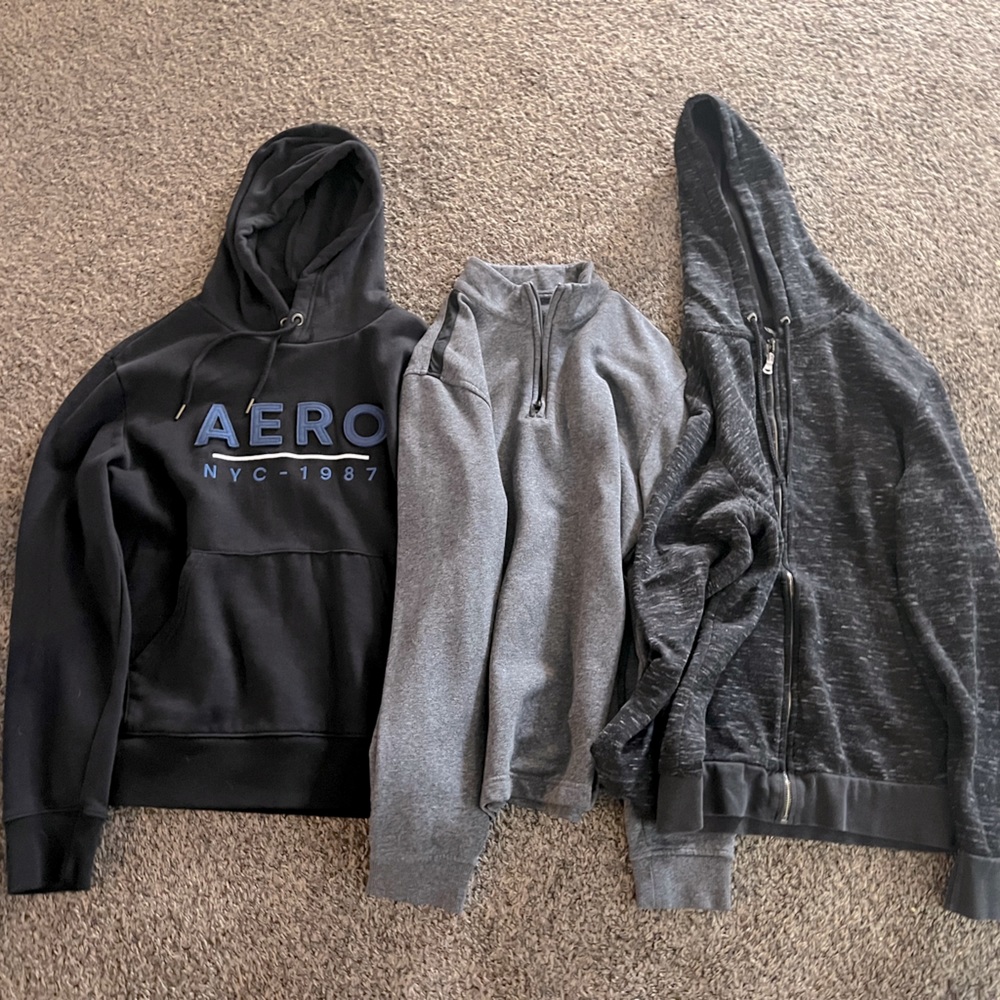 3 men’s hoodies worn- good condition